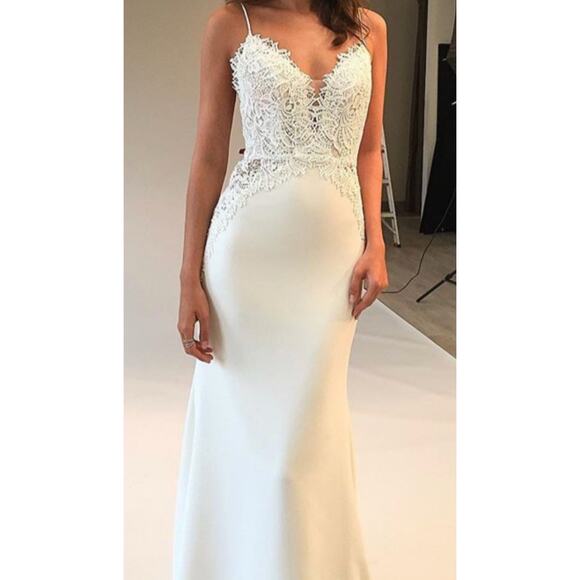 Tara Keely White Lace Bodice Spaghetti Strap Wedding Dress Bridal Gown - Picture 11 of 15